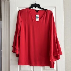 Red Blouse with Ruffle Sleeves